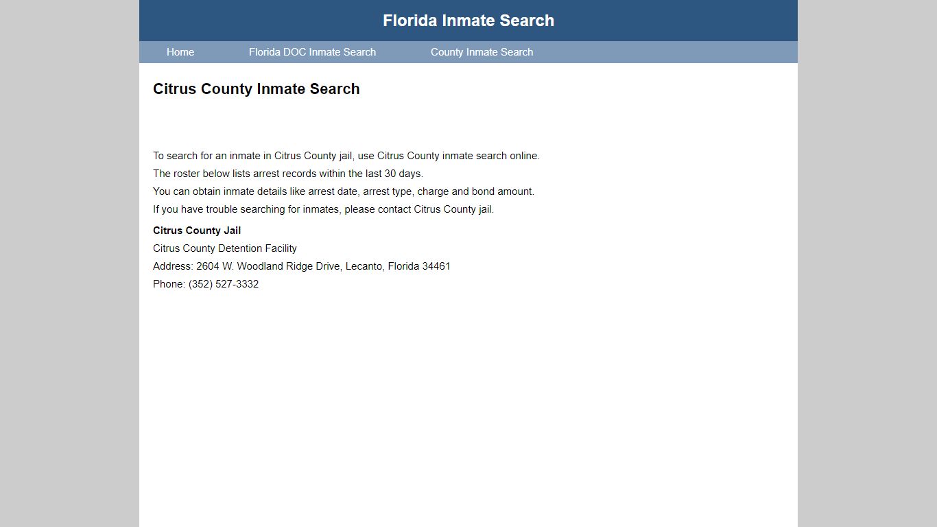 Citrus County Jail Inmate Search