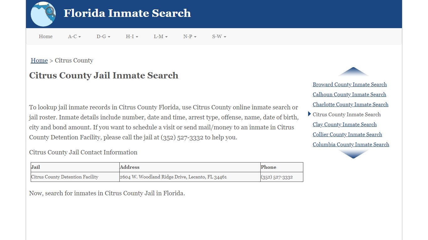 Citrus County FL Jail Inmate Search